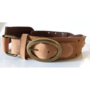 BCBG Maxazria Belt Brown Genuine Leather Wide Narrow Width Brass Buckle Size S